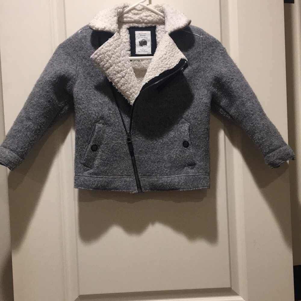 Zara Kids zip up moto fleece/Sherpa lined jacket pockets so warm boys size 6 yrs